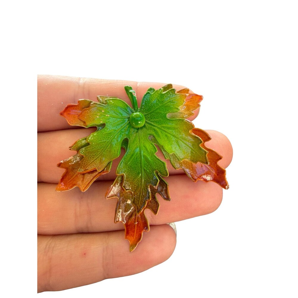 Vintage Jewelry Colorful Enamel Leaf Brooch Fall Jewelry